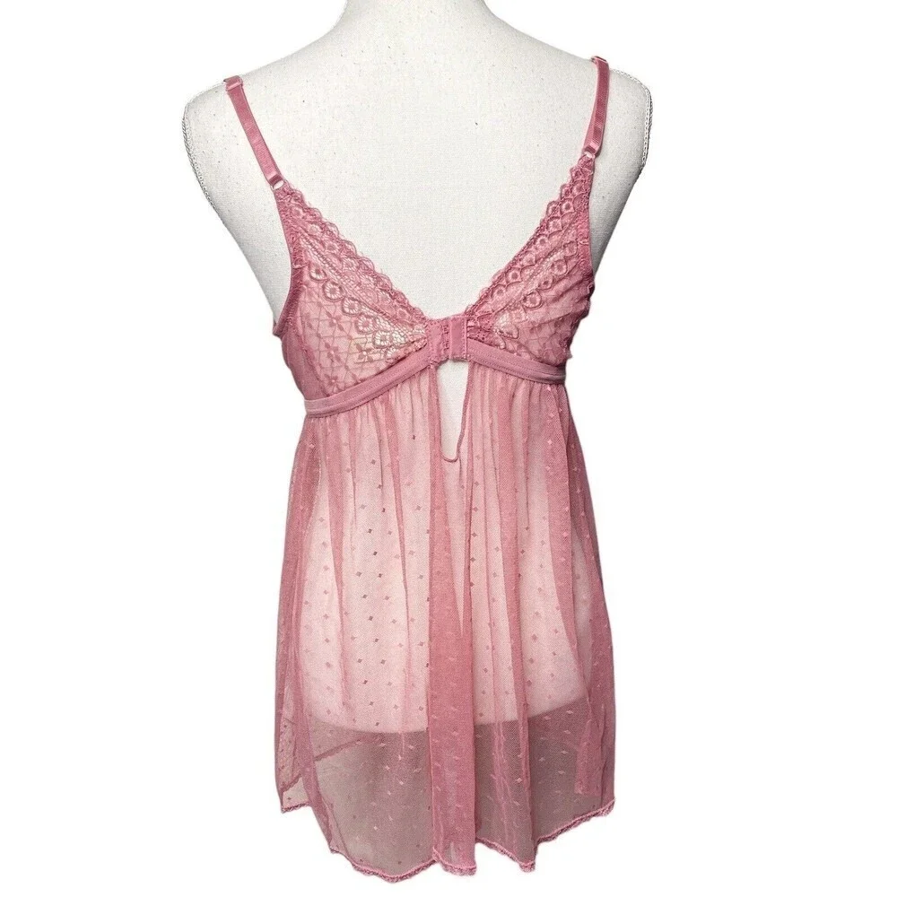 jessica simpson sz Large lingerie pushup baby doll Sequin mesh Top nightie pink